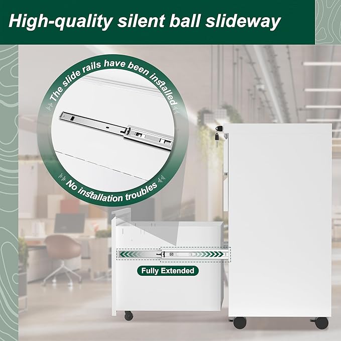 Superday White 3 Drawer Mobile Locking File Cabinet, Metal Rolling Vertical Filing Cabinet with Drawers, Small Under Desk File Cabinets for Office and Home, Fully Assemble-DeskLoop Office