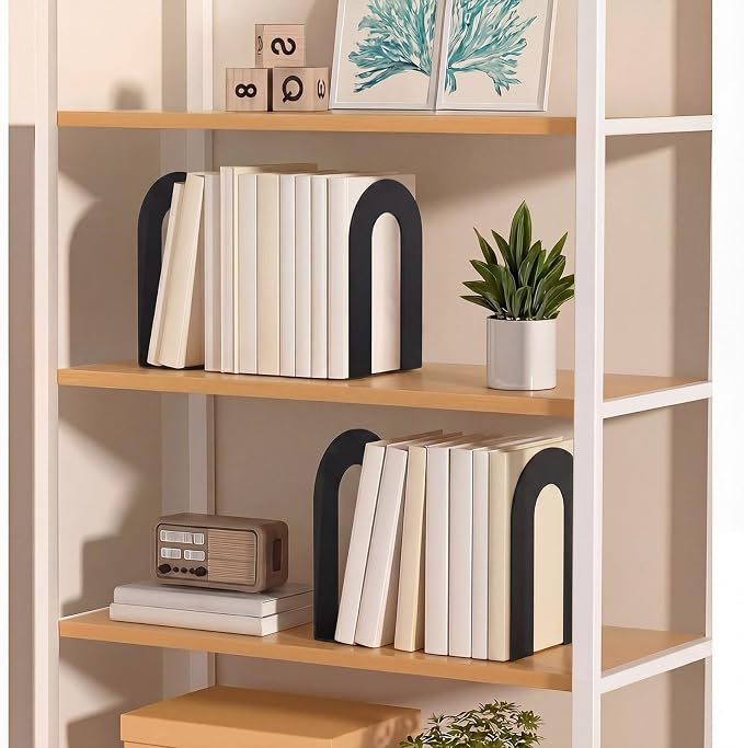Chunful 2 Pcs Black Modern Metal Book Ends - Image 6