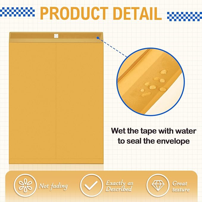 25 Pcs Clasp Envelope 14 x 18 Inch Large Manilla Envelopes with Clasp Closure 32lb for Mailing Thick Documents Home, Business, Legal or School Office Storing(Golden)