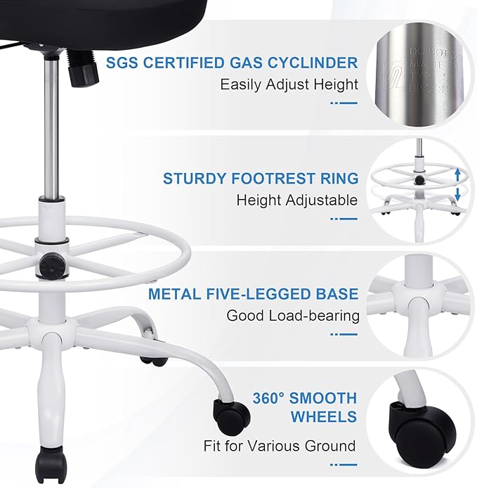 HYLONE Tall Drafting Chair Standing Desk Chair with Flip-Up Armrests, Adjustable Height Ergonomic Office Chair with Footrest Ring - High Stool Chair for Standing Desk (Black Mesh&White Base)-DeskLoop Office