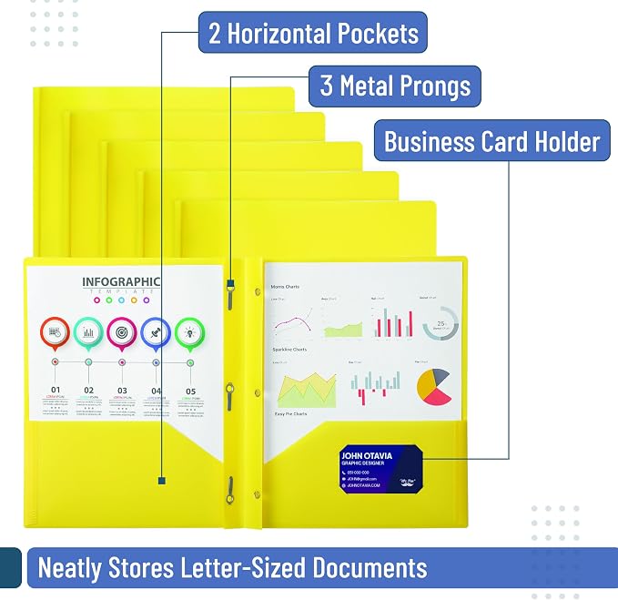 Mr. Pen- Plastic Folders with Pockets and Prongs, 36 Pack, Letter Size | Yellow - Image 3