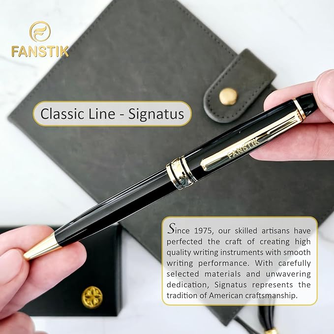 Customized BallPoint pen with name (MADE IN USA), stainless steel, black and gold, luxury engraved pen personalized for men and for women. (BallPoint Black-Gold)-DeskLoop Office
