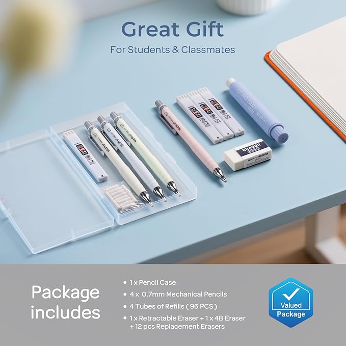 Nicpro Cute Mechanical Pencil Set, 4B Erasers, Rotary Retractable Eraser and - Image 7