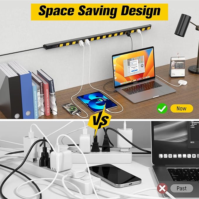 HHSOET 16 Outlet Long Power Strip, 6FT Heavy Duty Power Strip with 4800J Surge Protection, 20a Mountable Wide-Spaced Outlets for Home, Office, Garage & Workshop - ETL Certified-DeskLoop Office