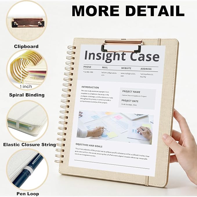 Beige Foldable Spiral Clipboard Folio - Image 5