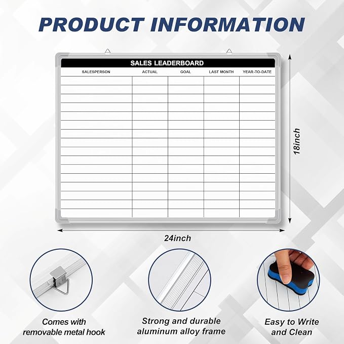 Lined Whiteboard Blank Grid Aluminum Frame Dry Erase Board Reusable Wall - Image 2