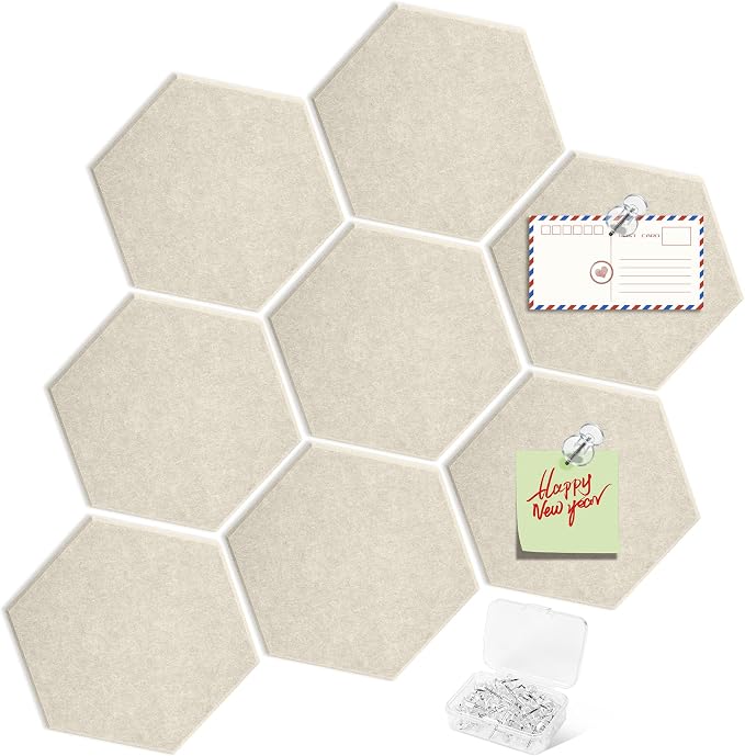 8PCS Hexagon Cork Board Tiles, Self-Adhesive Felt Bulletin by phepetroll