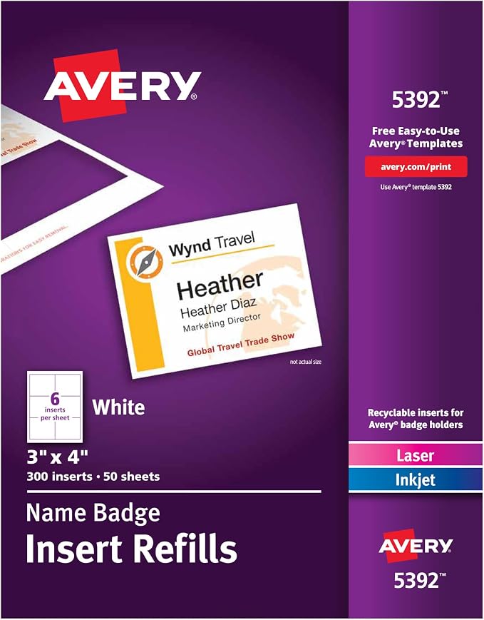 Avery Customizable Name Badge Inserts by Avery