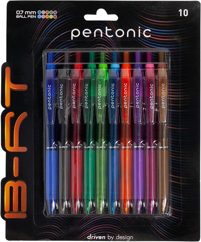Pentonic B-RT Retractable Ballpoint Pens, 10 Colors Tip, 0.7 mm Fine Point by PENTONIC