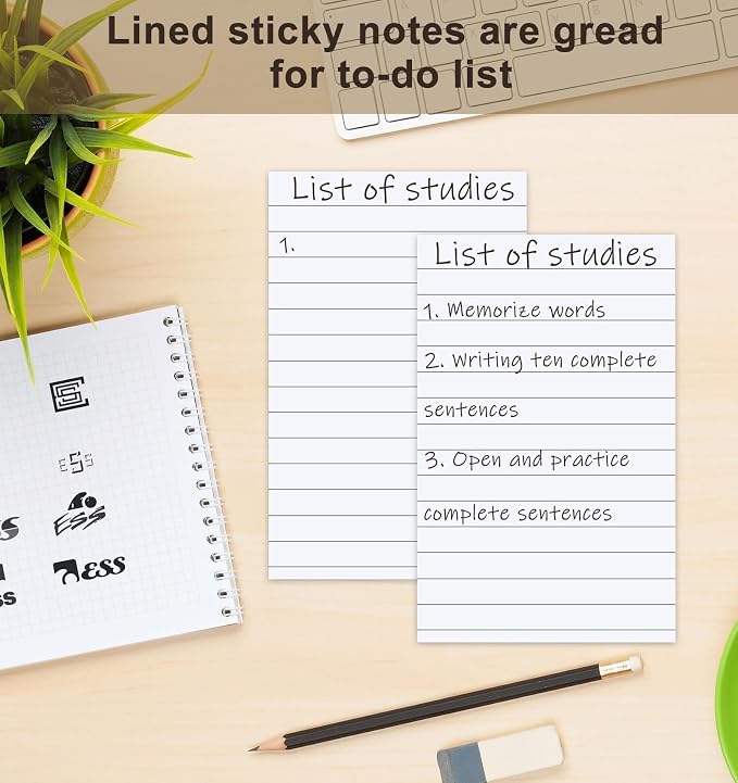 Agoer Pack of 400 Sticky Notes White, Lined Self-Adhesive Notes 100 x 150 mm - Image 3
