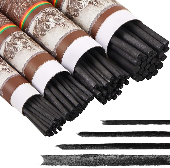 Gueevin 100 Pcs Willow Charcoal Sticks, Willow Charcoal, Artists, Beginners, Students, Perfect for Sketching, Drawing, Shading, and Fine Art (2-4mm,4-5mm,5-7mm,7-9mm)-DeskLoop Office