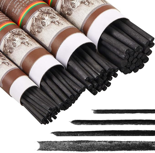 Gueevin 100 Pcs Willow Charcoal Sticks, Willow Charcoal, Artists, Beginners, Students, Perfect for Sketching, Drawing, Shading, and Fine Art (2-4mm,4-5mm,5-7mm,7-9mm)-DeskLoop Office