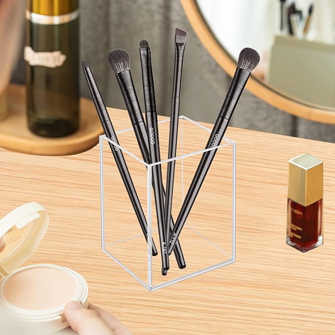 2 Pack Acrylic Pen Pencil Holder, Clear Makeup Brush Holder Cup Storage Office Desktop Desk Table Stationery Organizer-DeskLoop Office