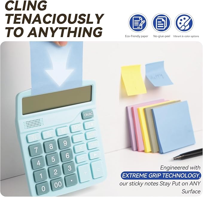 Sticky Notes 3x3in + 2x1.5in Small Sticky Note, 12 Pack 6 Colors Self-Sticky Note Pads | Sticks Strong & Removes Clean | Recycled Paper Cute Sticky Notes to School Supplies, Office Products-DeskLoop Office