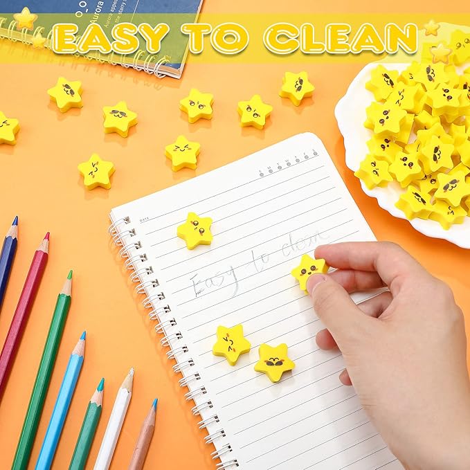 PerKoop 60 Pcs Mini Erasers for Kids Cute Star Erasers Bulk Welcome Back to School Gifts for Students Classroom Rewards Prizes Party Favors-DeskLoop Office