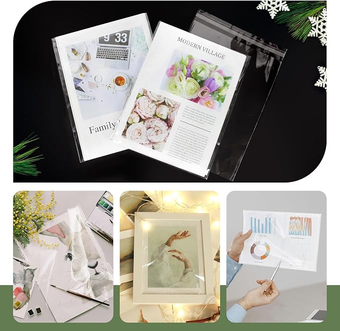 VOKOY 100PCS 8.5 x 11 Inch Cellophane Bags Self Sealing, Resealable Clear - Image 6