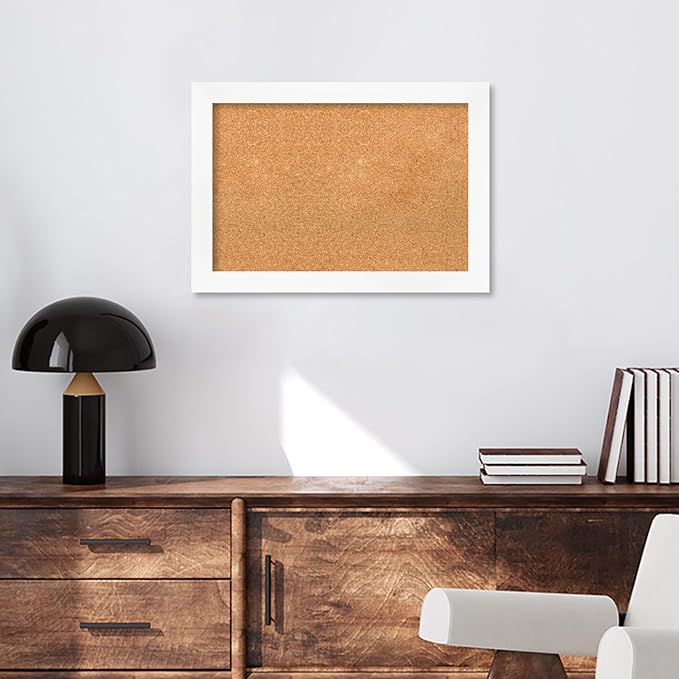 Amanti Art Natural Cork Board for Wall, 19x27 Vision Board with White Frame, Medium Corkboard Office Decor for Home Organization, Modern Corkboard Pinboard to Display Items for Home Organization in-DeskLoop Office
