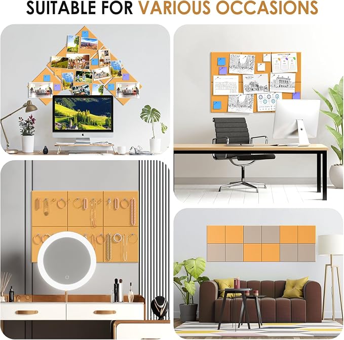 MaxGear Felt Bulletin Board 36" x 24", Mustard Yellow 6 Pack Felt Wall Tile | - Image 6