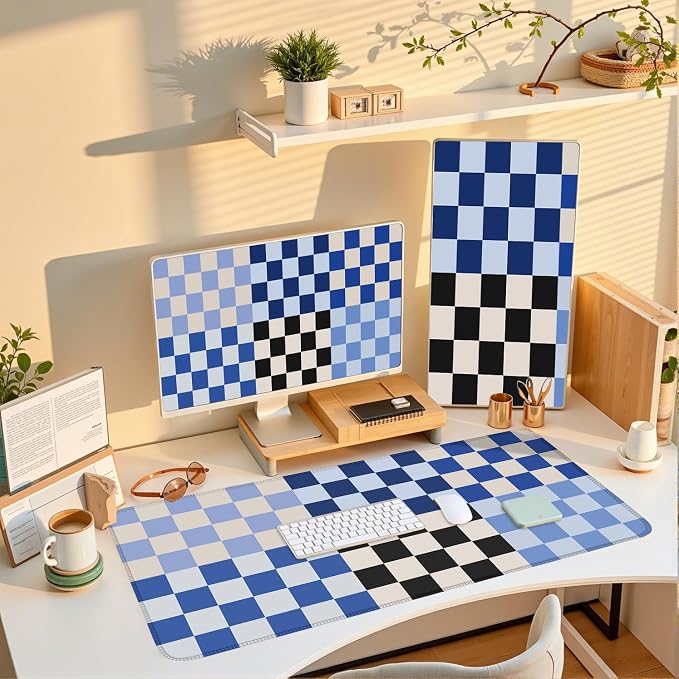 Checkered Desk Mat Blue Large Mouse Pad - Image 9