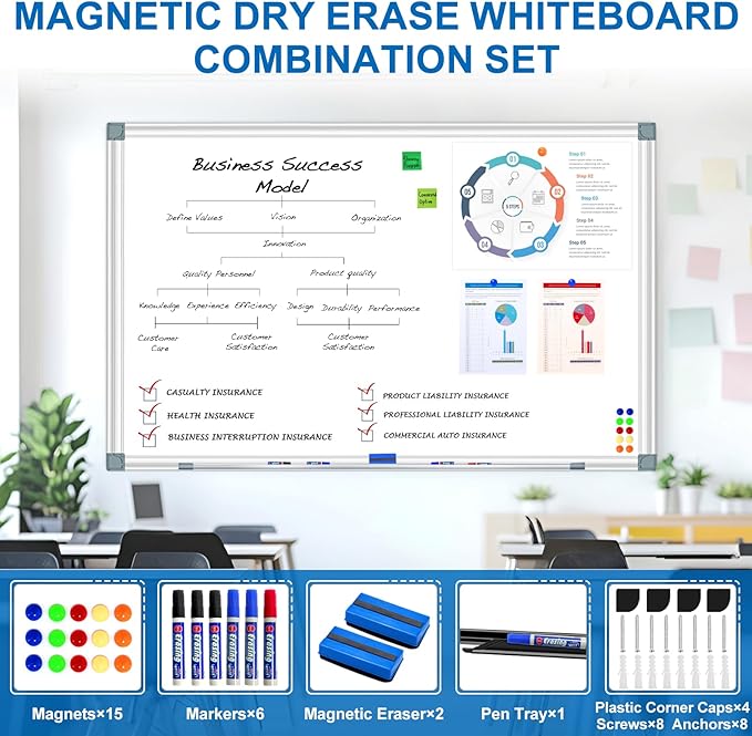 H-Qprobd 6'x4' Large Magnetic White Board Dry Erase Whiteboard with Aluminum Frame, 72"X48" Hanging White Boards for Wall with Long Pen Tray, Presentation Board for Office Classroom Home-DeskLoop Office