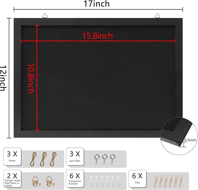 DAHAPYBOO Cork Board with Linen Black, Bulletin Board 17"x12" | Corkboards - Image 3