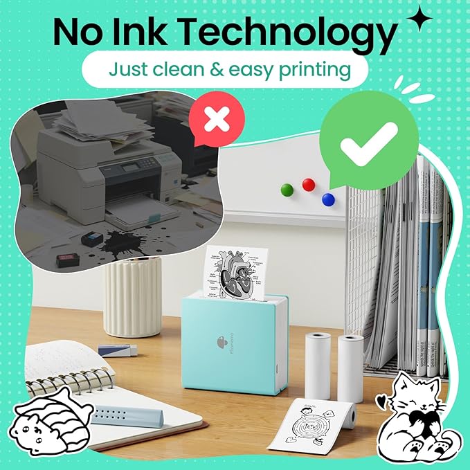 Phomemo Mini Sticker Printer- Mini Printer Sticker Maker Machine M02, Print Pods Suitable for Student Name Label, Study Notes, Creative DIY, Diaries, Portable Thermal Printer for School/Home/Office-DeskLoop Office