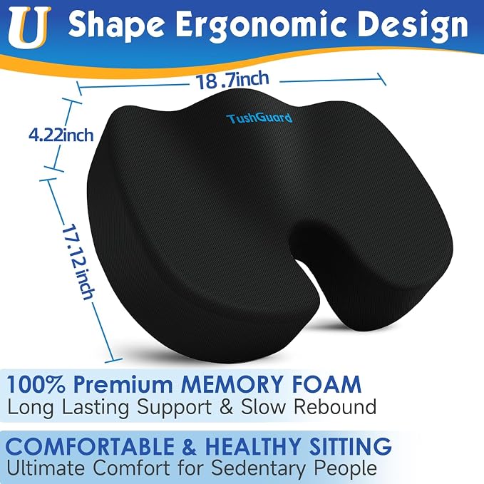 TushGuard Seat Cushion for Office Chair Memory Foam Non-Slip Cushion Back - Image 2