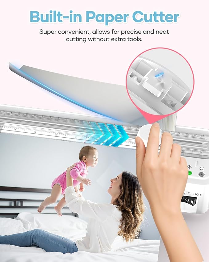 Kejector Laminator Machine, 9 Inch with 20 A4 Sheets Thermal and Cold Lamination Built in Cutter Quick Warm Up for Home Office School, White-DeskLoop Office