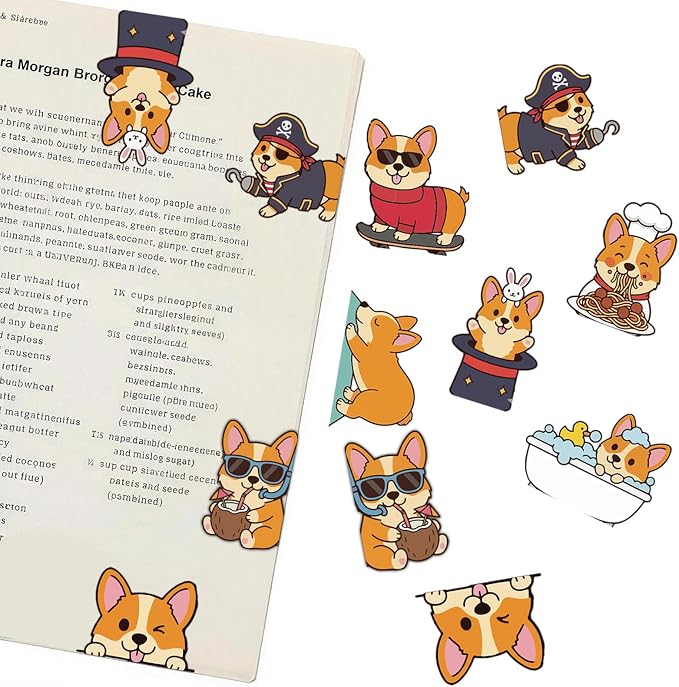Corgi Peeking Magnetic Bookmarks Set of 8, Cute Dog Bookmark Clips by TheClover