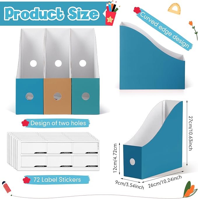 Colarr 24 Pcs Cardboard Magazine Holders 12 Colors Magazine Storage Box - Image 2