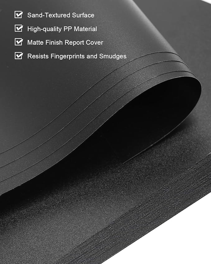 Dynta Binding Covers 120 Pack Black Sand-Textured Report Covers Sheets for Binding, Letter Size 8-1/2 x 11 Inches, 14 mil Presentation Binder, Office Supplies, Un-Punched, Square Corners-DeskLoop Office