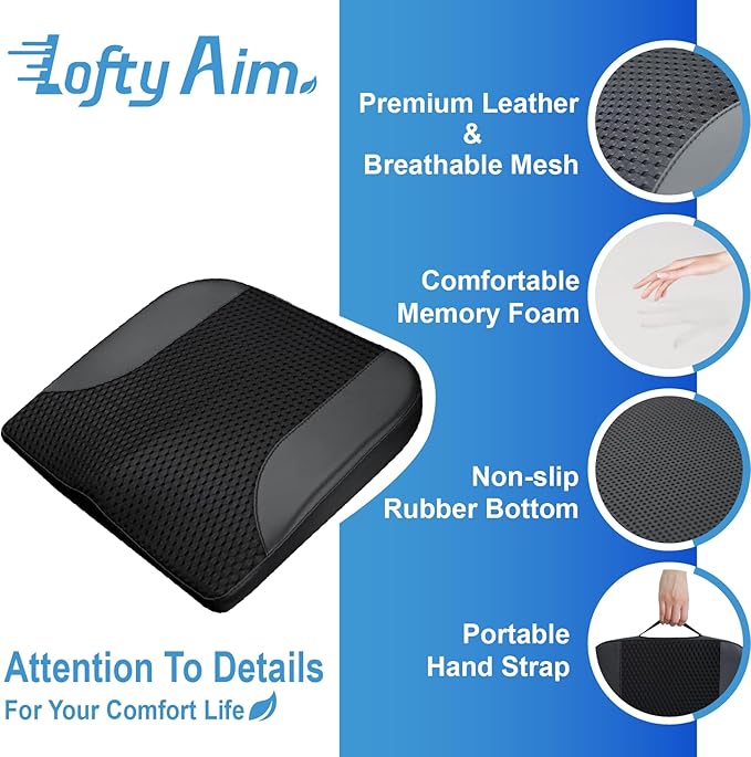 Car Seat Cushion, Comfortable Memory Foam Seat Pillow for Driving, Sciatica-Back Pain Relief, Cushion for Car-Truck, Office, Wheelchair - Black-DeskLoop Office