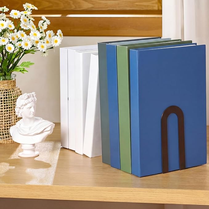 Chunful 6 Pcs Bronze Book Ends for Shelves Modern Metal Decorative Small - Image 5