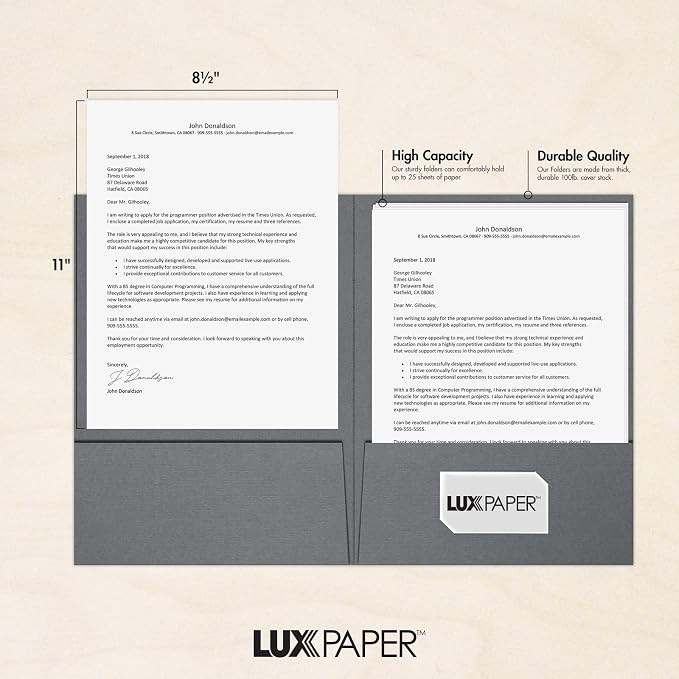 LUXPaper 9" x 12" Presentation Folders | Two Pocket | Front Cover Card Slits | - Image 4