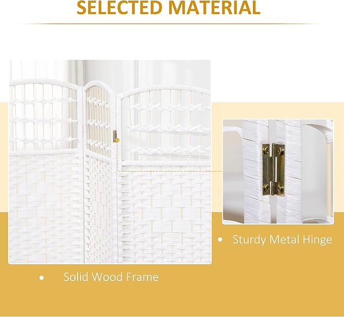 NicBex Room Divider 4 Panel Room Dividers with Woven Paper Design Partition Room Dividers and Folding Privacy Screens 5.6 FT Wall Divider for Office, Room Separation,63.6" W x 0.5" D x 67" H, White-DeskLoop Office