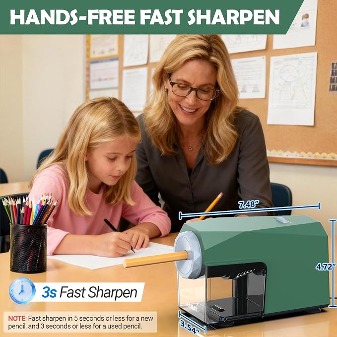 AFMAT Electric Pencil Sharpener, Fast & Hands-Free, 10K+ Uses, 5 Nibs, Fully - Image 4