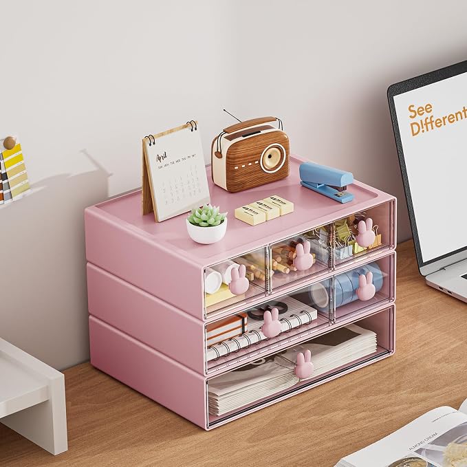 Marbrasse Desk Organizer with 6 Drawers, 3 Tier Stackable Storage Drawers - Image 3