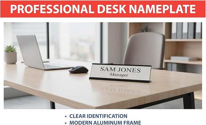 2" x 8" Aluminum Office Desk Nameplate Sign Holder 5 Pack - Image 7
