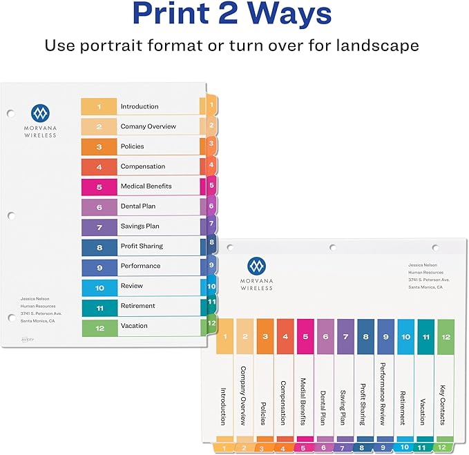 Avery 12 Tab Dividers for 3 Ring Binders, Customizable Table of Contents - Image 3