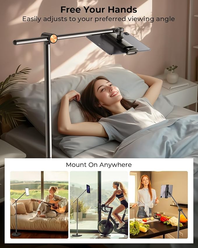 DIMONCOAT [Height-Adjustable & 360° Rotation Tablet Floor Stand Stable Base | - Image 5