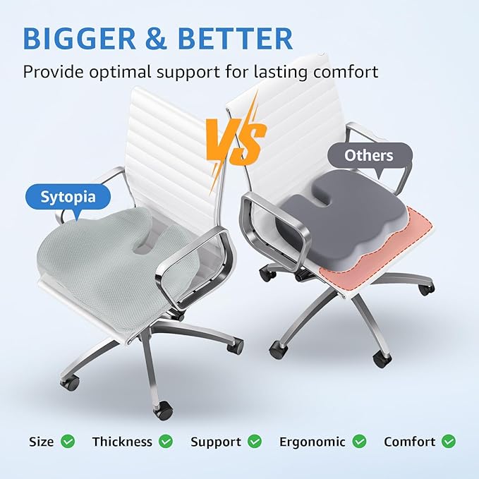 Extra Large Office Chair Cushion, 19" x 17" Ergonomic Memory Foam Seat Cushion for Tailbone, Back, Sciatica & Hip Pain Relief, Booster Pad for Sitting & Driving, Removable Washable Cover, Grey-DeskLoop Office