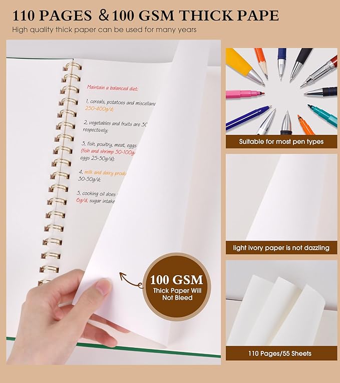 Blank Spiral Notebook Journal 8.5” x 11”, A4 Large Sketch Book for Women Men, 100 GSM Blank Paper Drawing Notebook, Plastic Hardcover Spiral Bound Sketchbook for Sketching Work School Writing, Green-DeskLoop Office