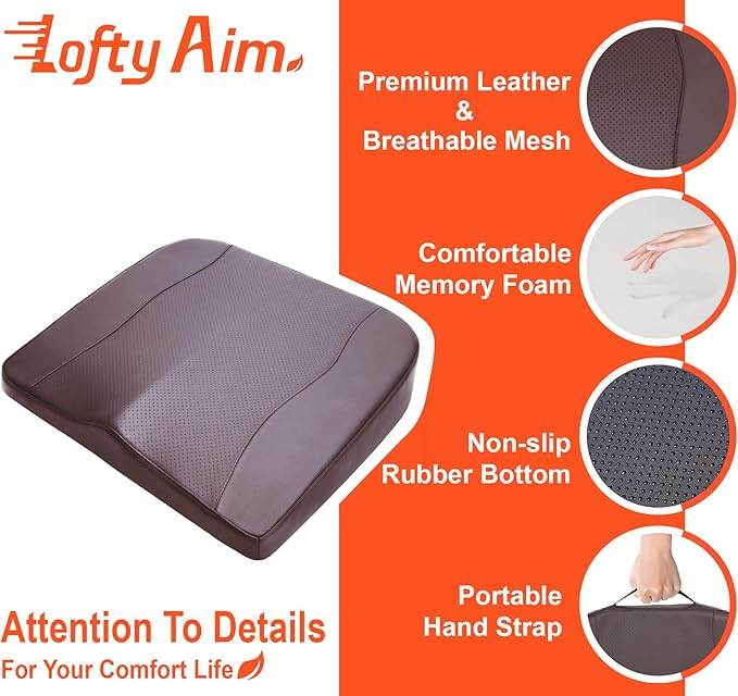 Car Seat Cushion, Comfort Memory Foam Car Cushions for Driving - Sciatica & Lower Back Pain Relief, Driver Seat Pillow for Auto, Office Chair, Wheelchair - Classic Brown-DeskLoop Office
