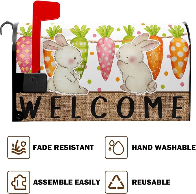 Easter Welcome Mailbox Cover Magnetic Standard Size Spring Cute Bunny Mailbox - Image 7