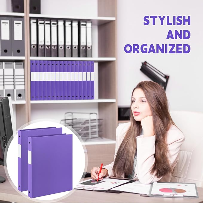 Henoyso 48 Pcs 3 Ring Binder 1/2'' Round Fits Letter Size 8. 5'' x 11'' Paper Plastic Flexible Binder Holds 100 Sheets with 1 Pockets Versatile Organizer for Office Home School (Purple)-DeskLoop Office