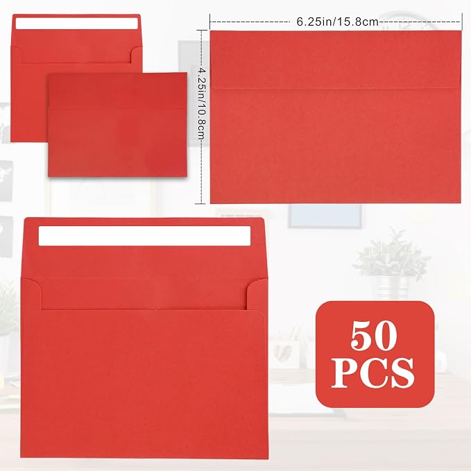 50Packs A4 Red Envelopes4x 6 Inch Card Envelopes, Self Seal - Image 2