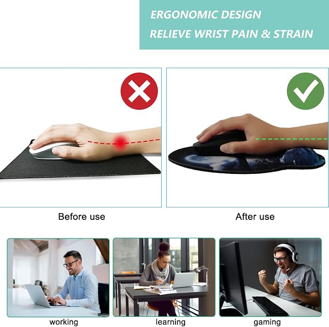 Mouse Pad with Wrist Support, Ergonomic Mouse Pad with Memory Foam Wrist Rest - Image 2