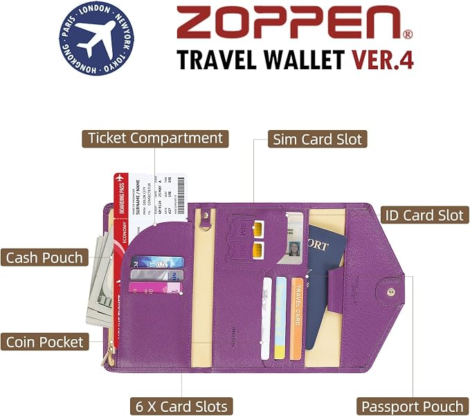 ZOPPEN Mulit-purpose Rfid Blocking Passport Holder Travel Wallet Passport and - Image 5