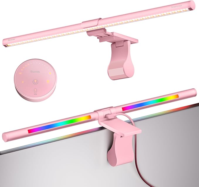Quntis 20" Pink RGB Monitor Light Bar, 15 Gaming Backlight Modes, Eye-Care No by Quntis
