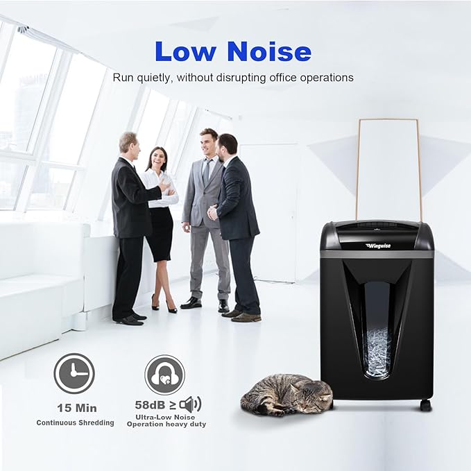 15-Sheet Paper Shredder with 58dB Quiet Operation, P4 Cross-Cut Security for Home Office, 15-Minute Run Time & 5.8-Gallon Bin – Shreds Credit Cards & CDs-DeskLoop Office